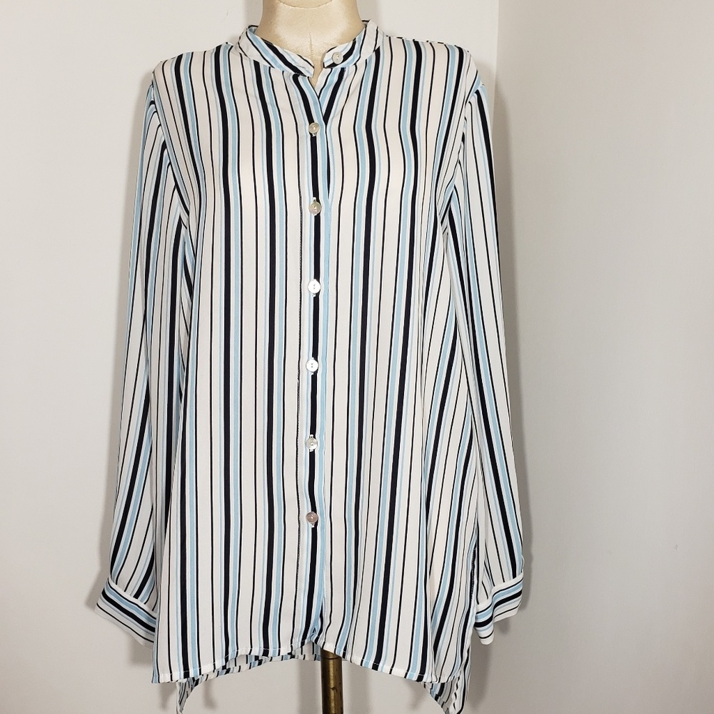 Spense blouse with mandarin collar and stipes Med - Picture 2 of 8